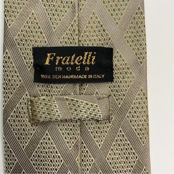 2/$30 FRATELLI Neutral Woven Handmade Italian Silk Tie - Picture 6 of 13